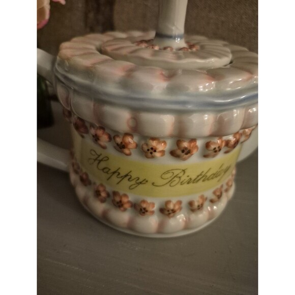 Ceramic Happy Birthday Cake Mini Tea Pot, Andrea By Sadek - Picture 5 of 9